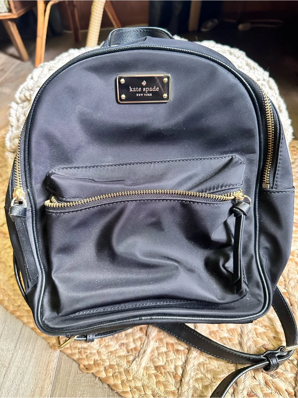 kate spade black nylon mini backpack with gold-tone hardware